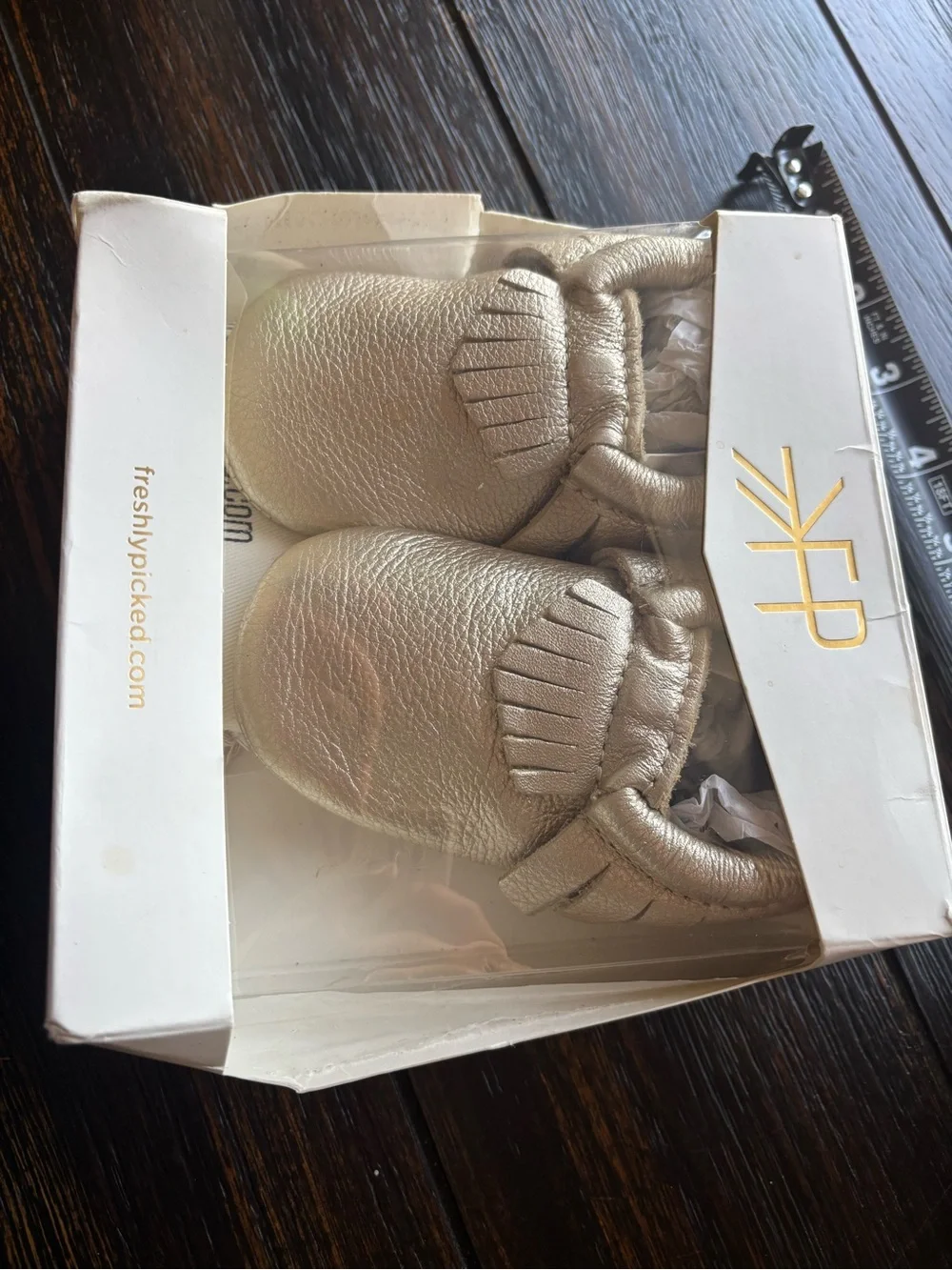 Freshly Picked Metallic Gold Baby Moccasins with Fringe
